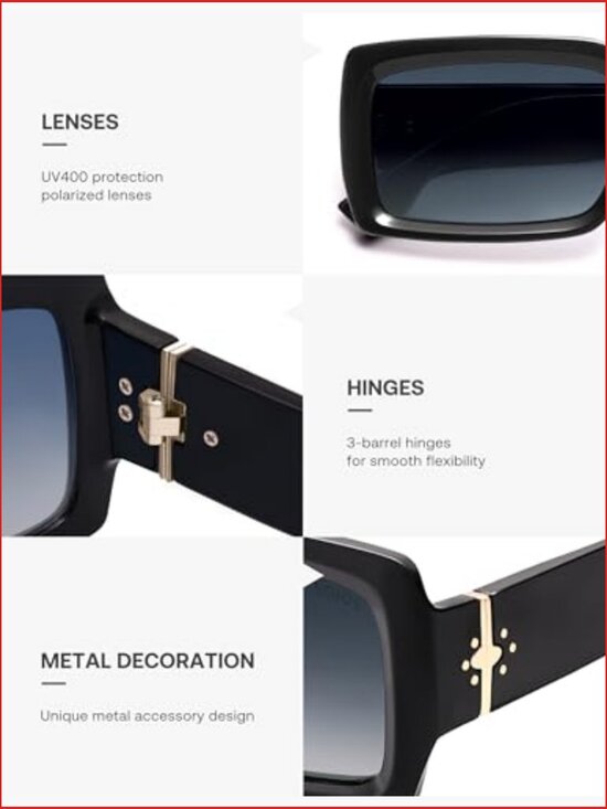 Trendy Retro Rectangle Polarized Sunglasses main image 4
